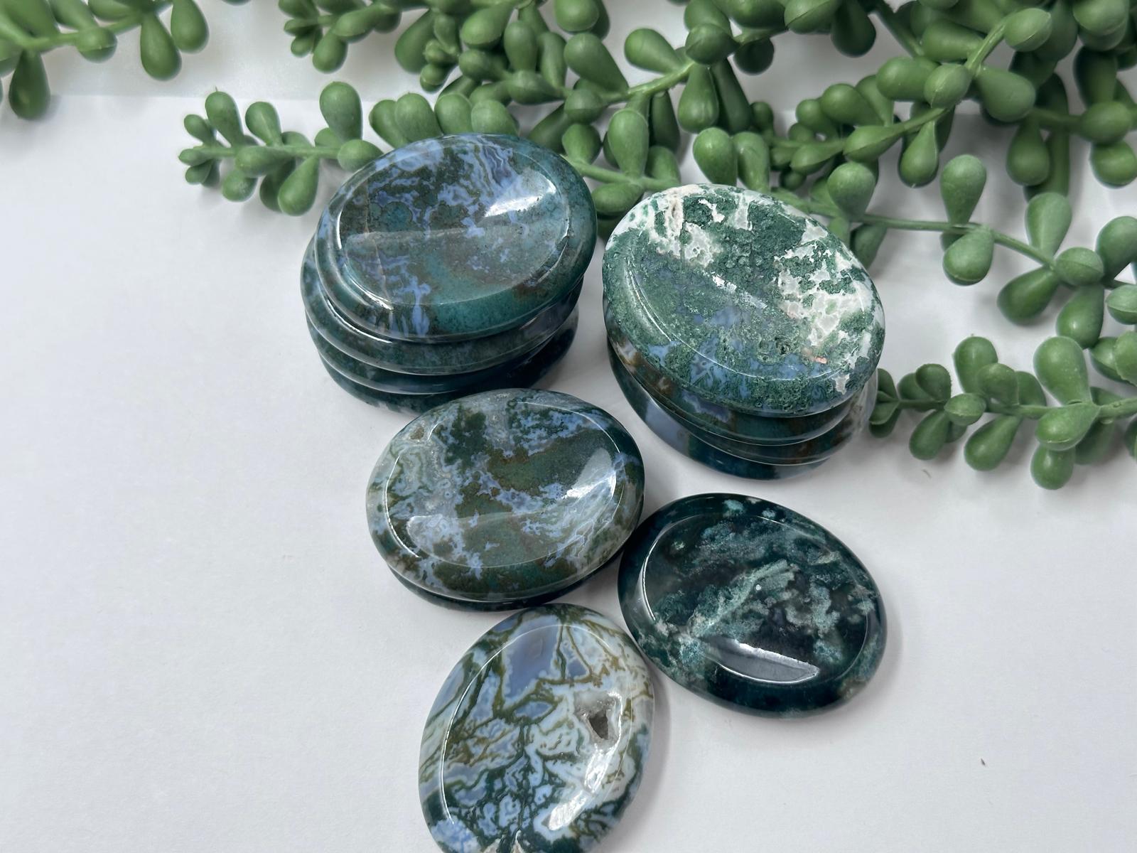 Moss agate Worry Stones 45x35x10MM