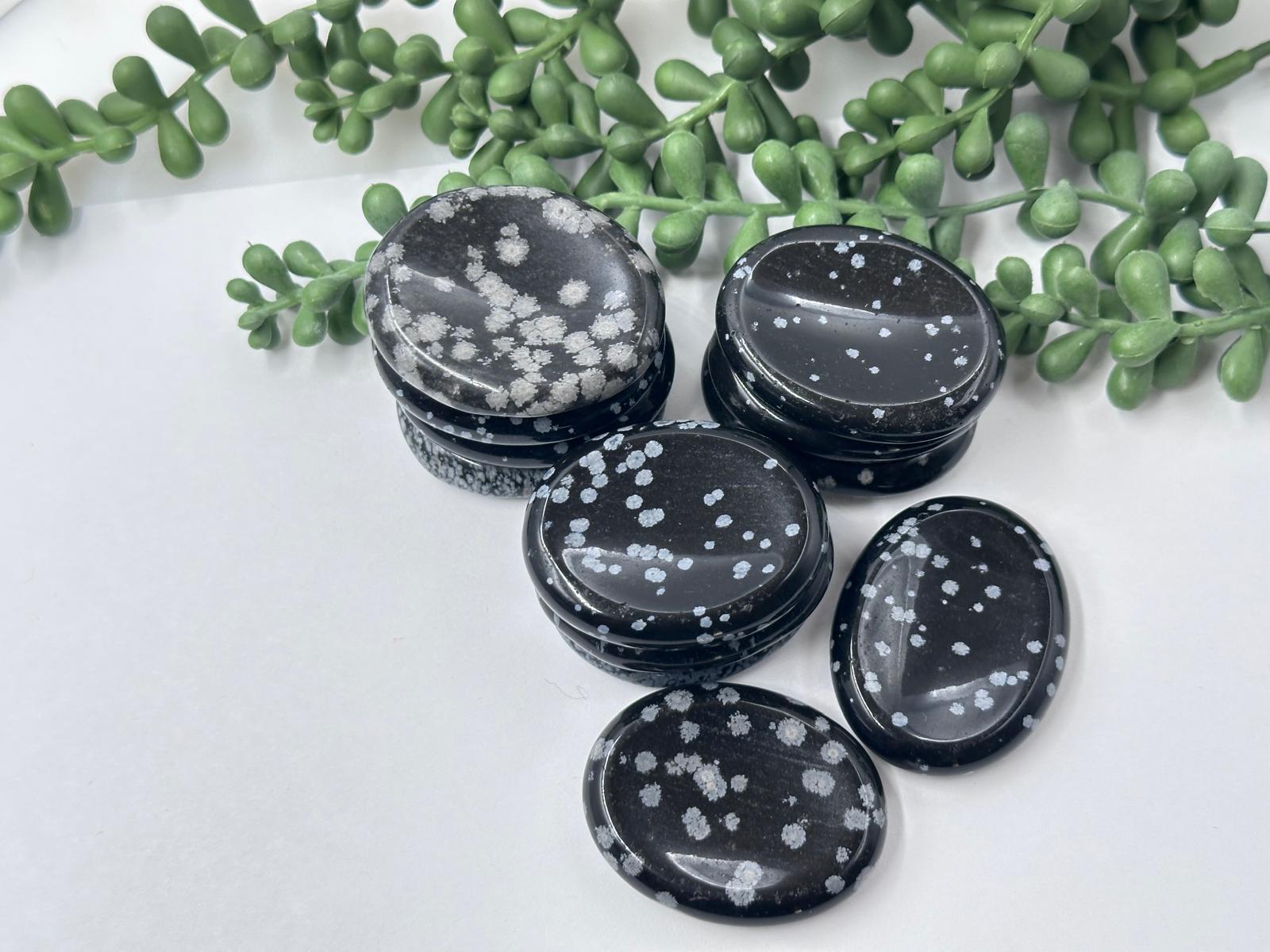 Snowflake Obsidian Worry Stones 45x35x10MM