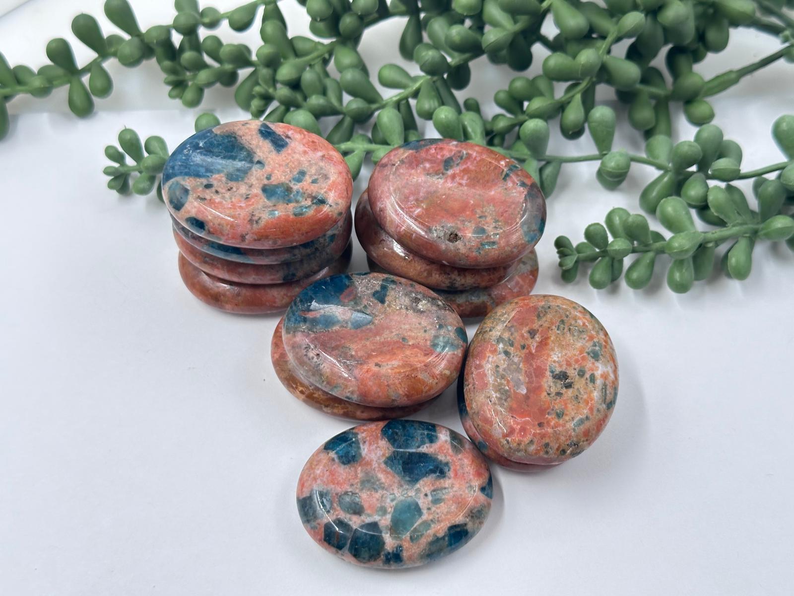 Sunstone with Blue Apatite Worry Stones 45x35x10MM