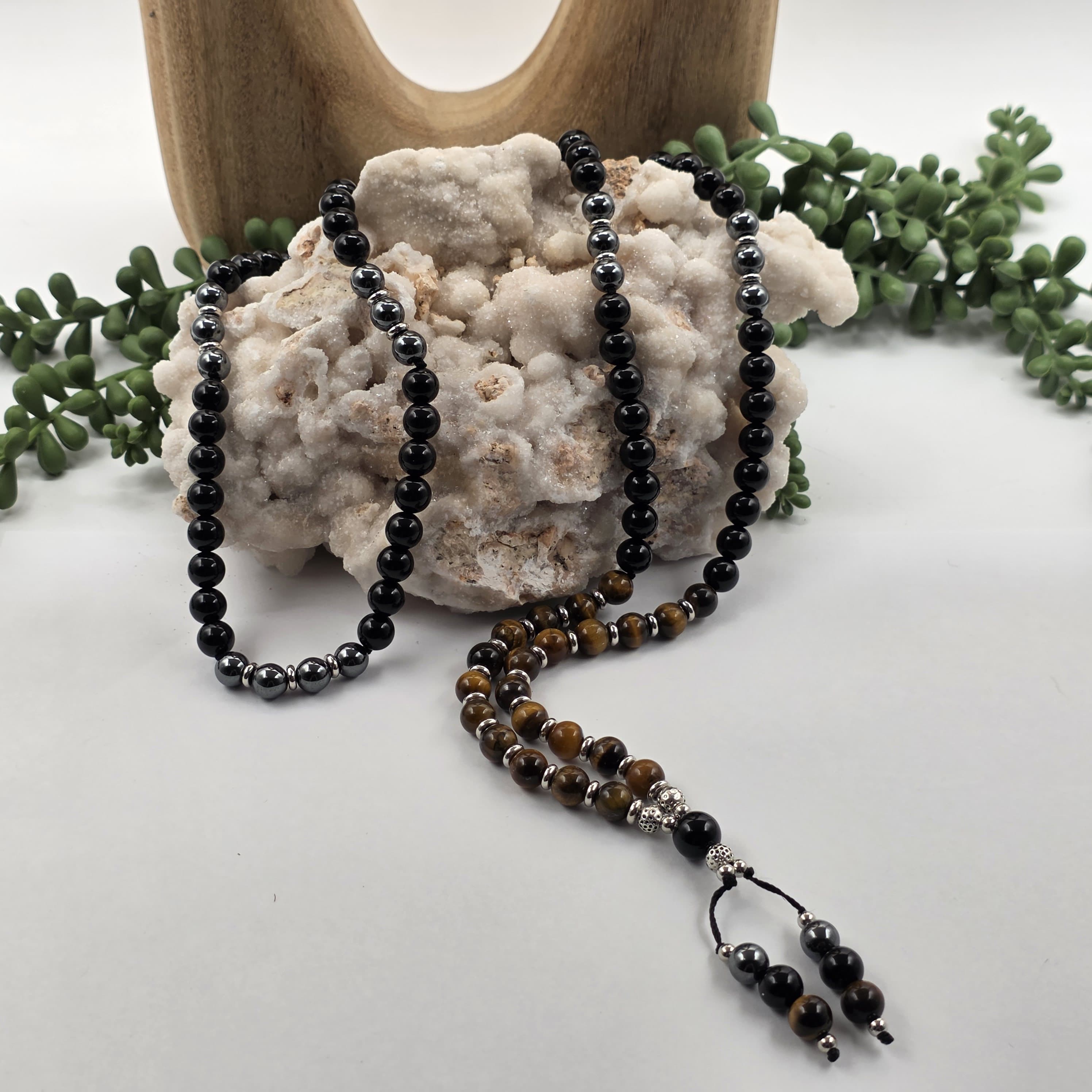 PROTECTION-Mala 108 Bead Black Obsidian/Tiger Eye/Hematite