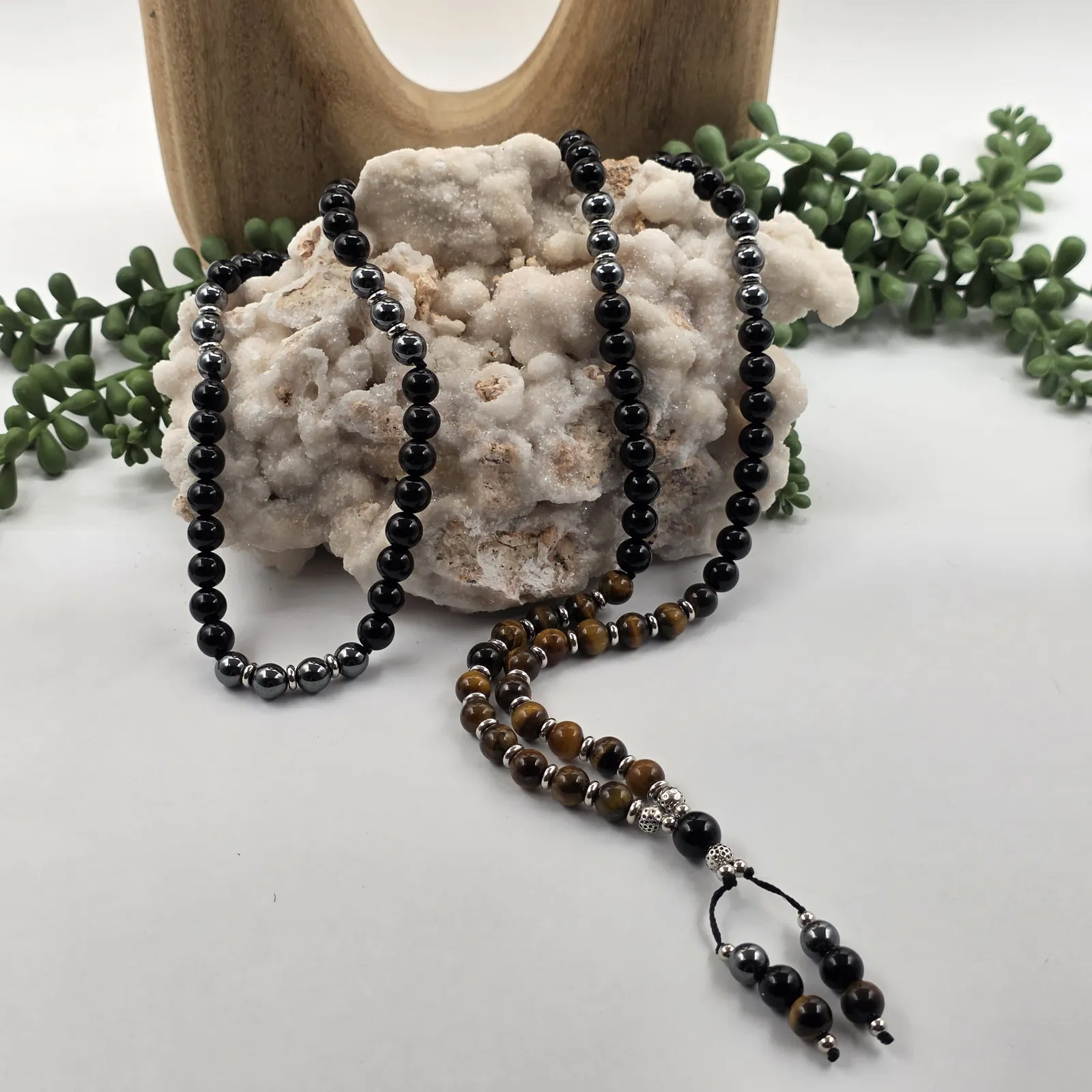 PROTECTION-Mala 108 Bead Black Obsidian/Tiger Eye/Hematite