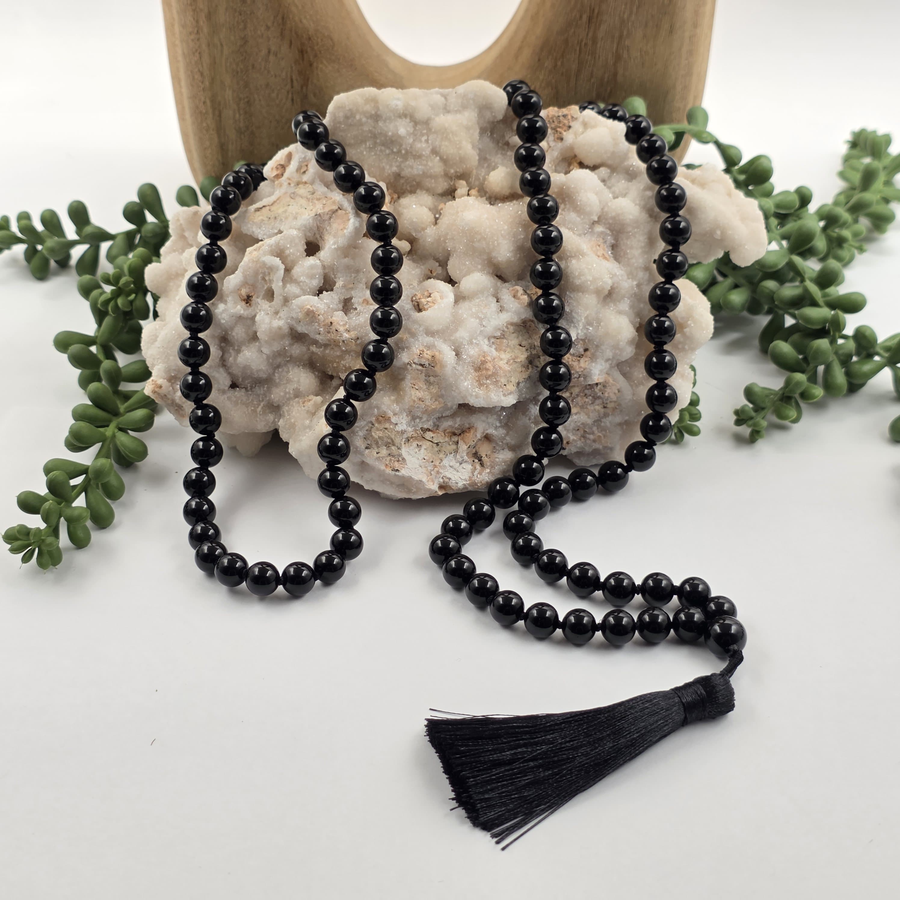 BLACK OBSIDIAN - Mala - 108 Gemstone Beads - Fully KNOTTED