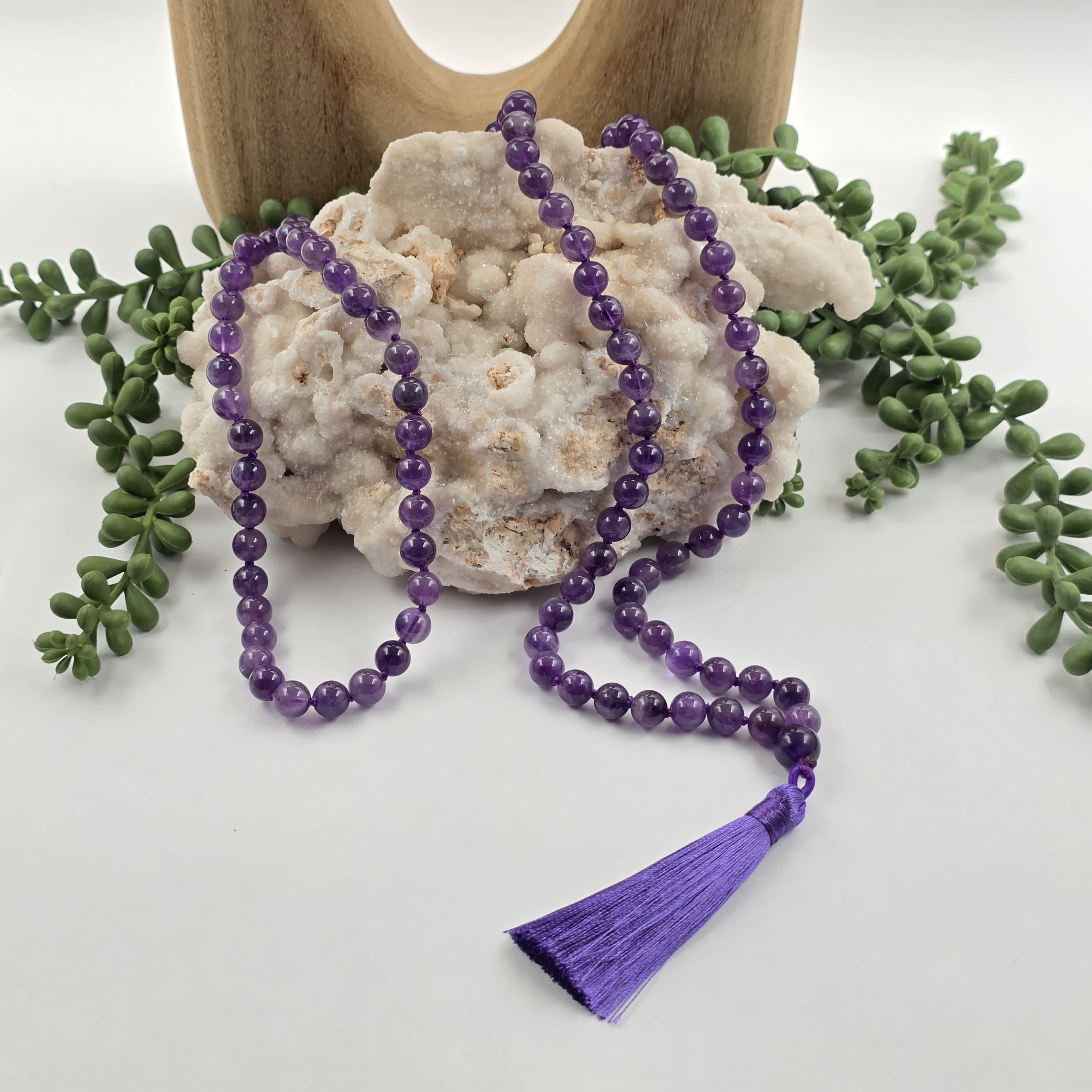 AMETHYST - Mala - 108 Gemstone Beads - Fully KNOTTED