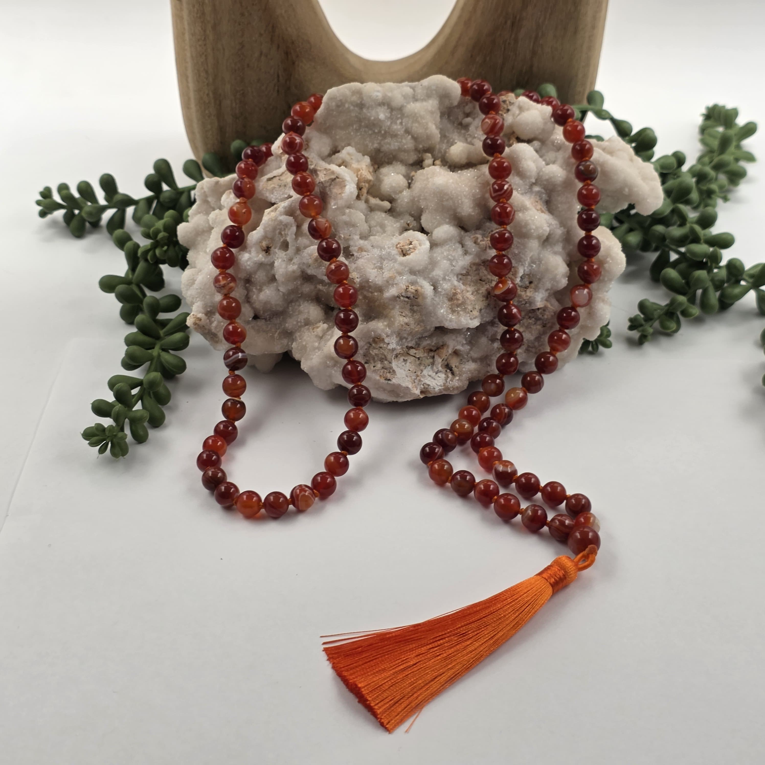 BANDED CARNELIAN - Mala -108 Gemstone Beads, Fully KNOTTED