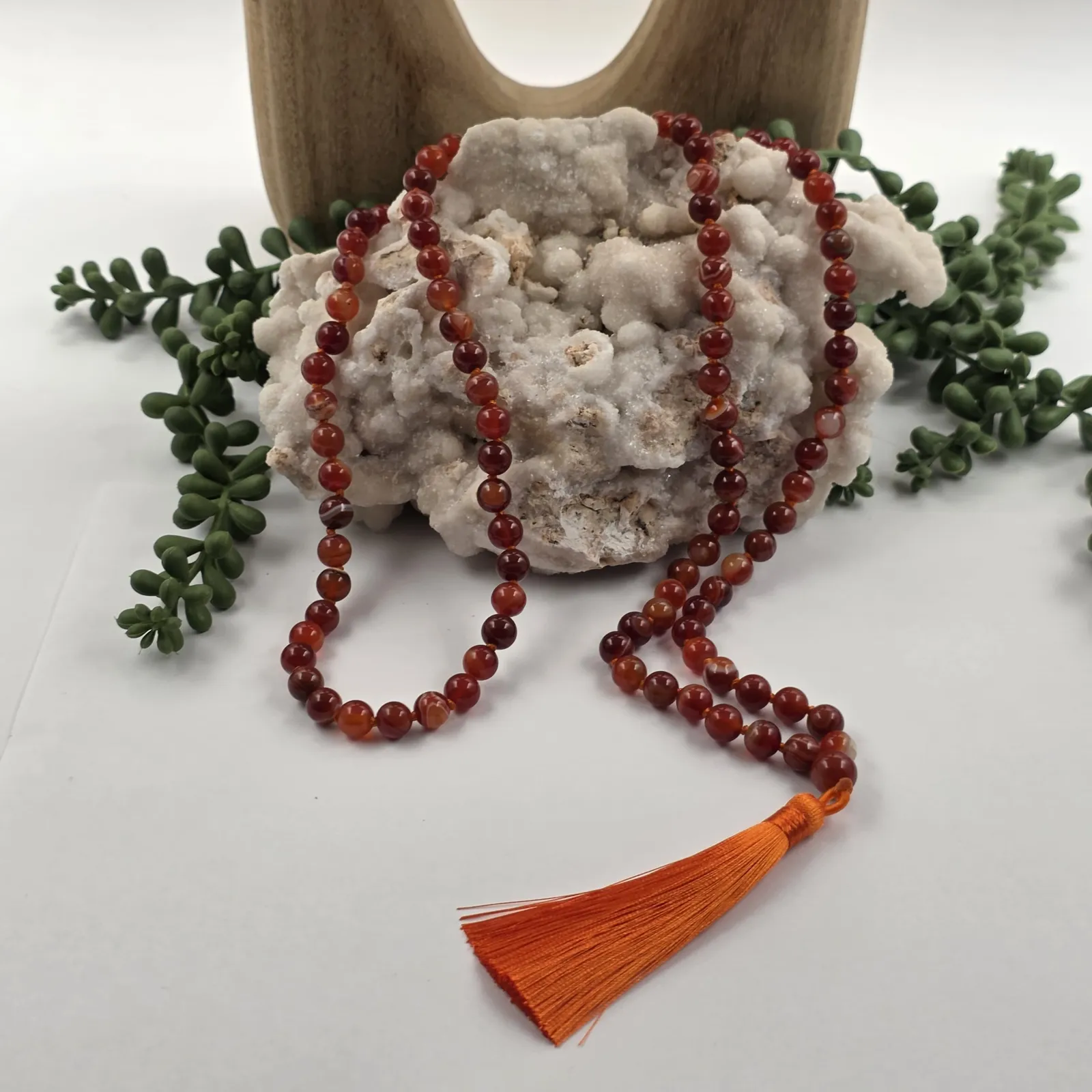 BANDED CARNELIAN - Mala -108 Gemstone Beads, Fully KNOTTED