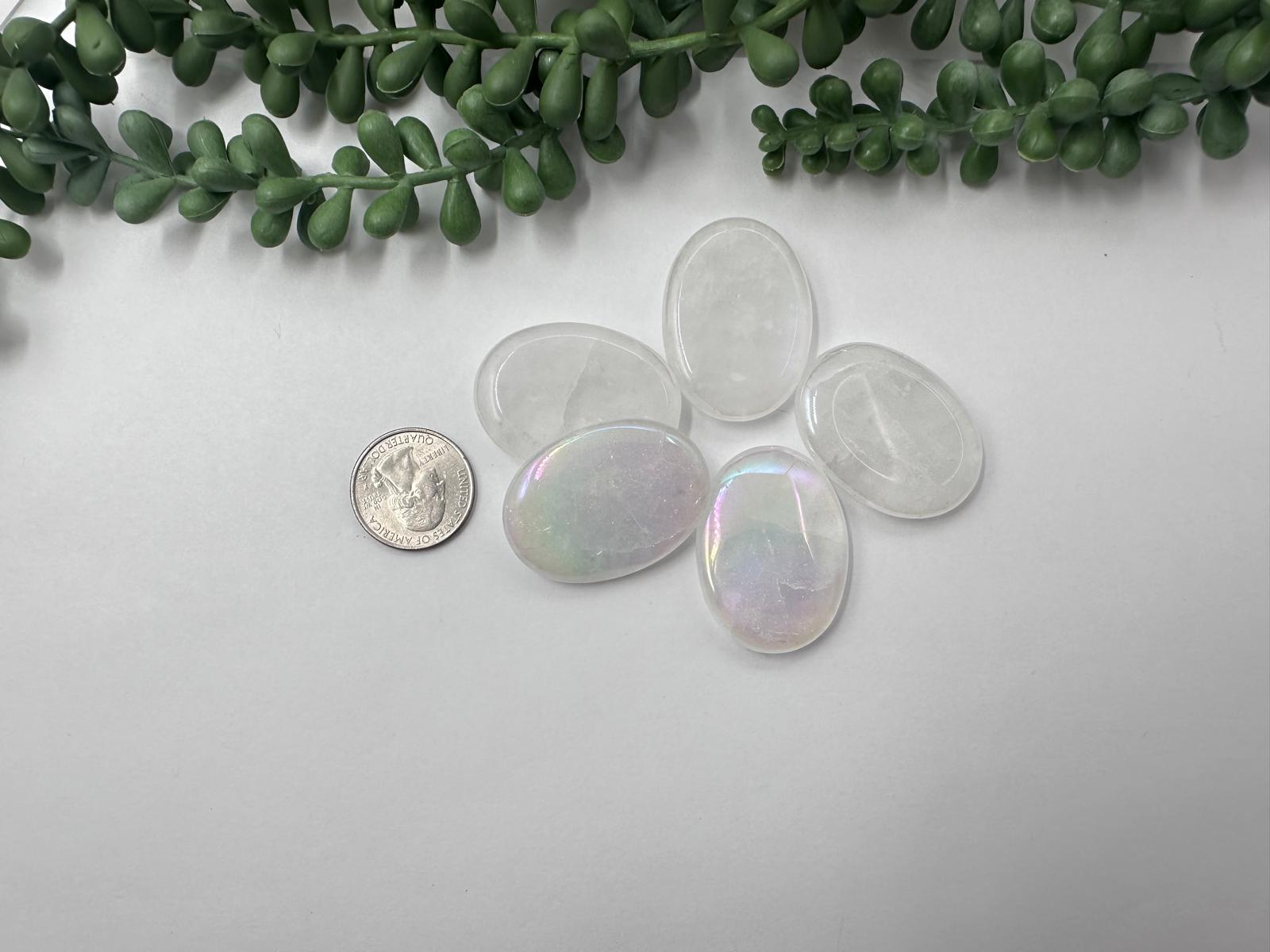 Rose Aura Quartz Worry/Thumb Stones 40x30x8MM