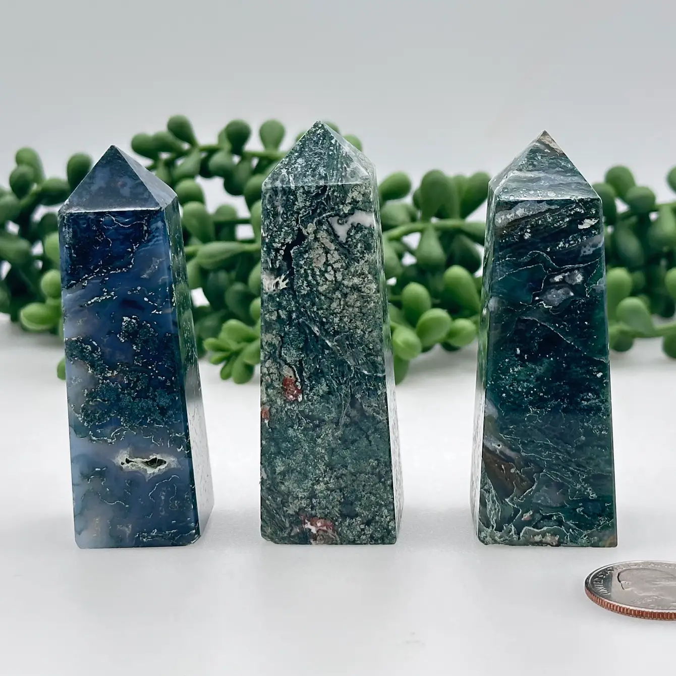 Moss Agate Tower Obelisk 4 Faceted 7.5CM Aprox