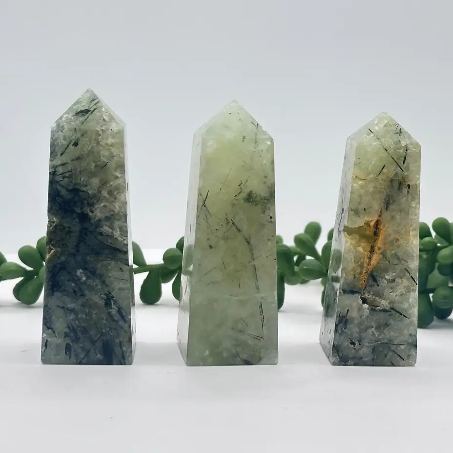 Prehnite Tower Obelisk 4 Faceted 7.5CM Aprox