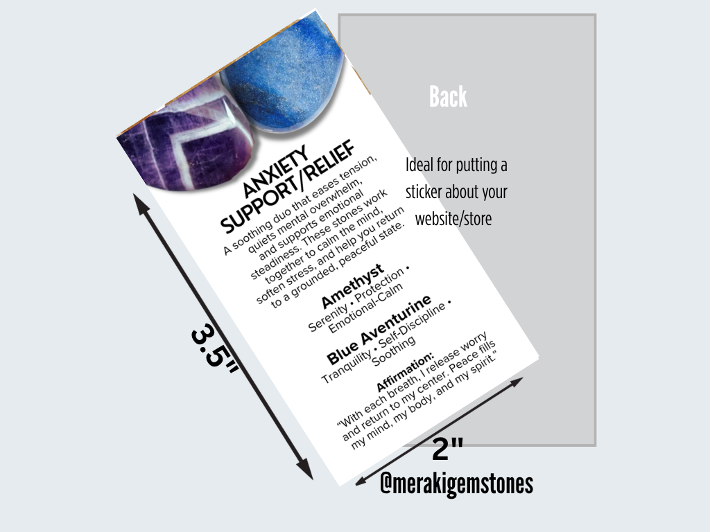 ANXIETY SUPPORT/ RELIEF- Metaphysical Gemstone Information Card