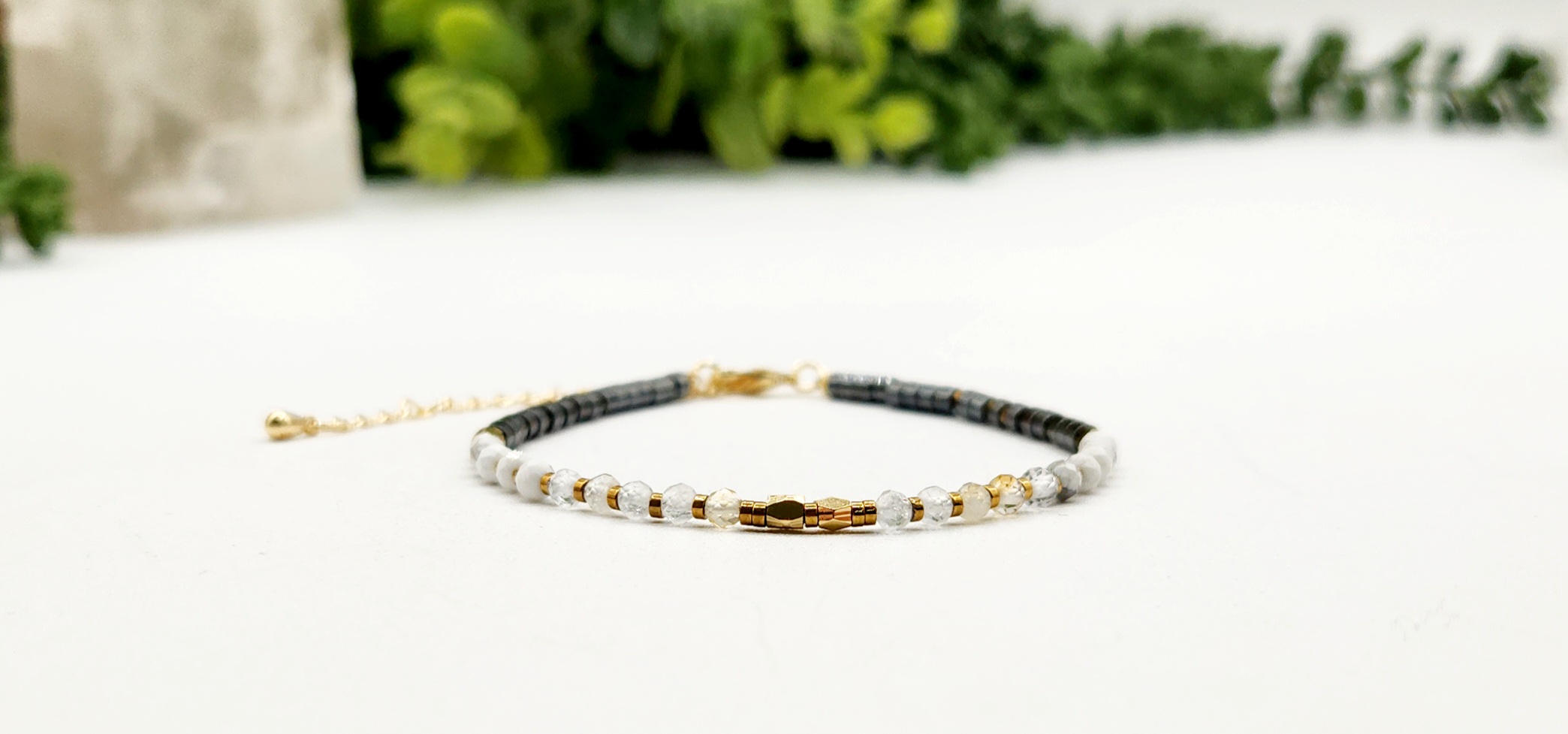 EMPATH PROTECTION-Citrine/White Howlite/Hematite Bracelet 3mm