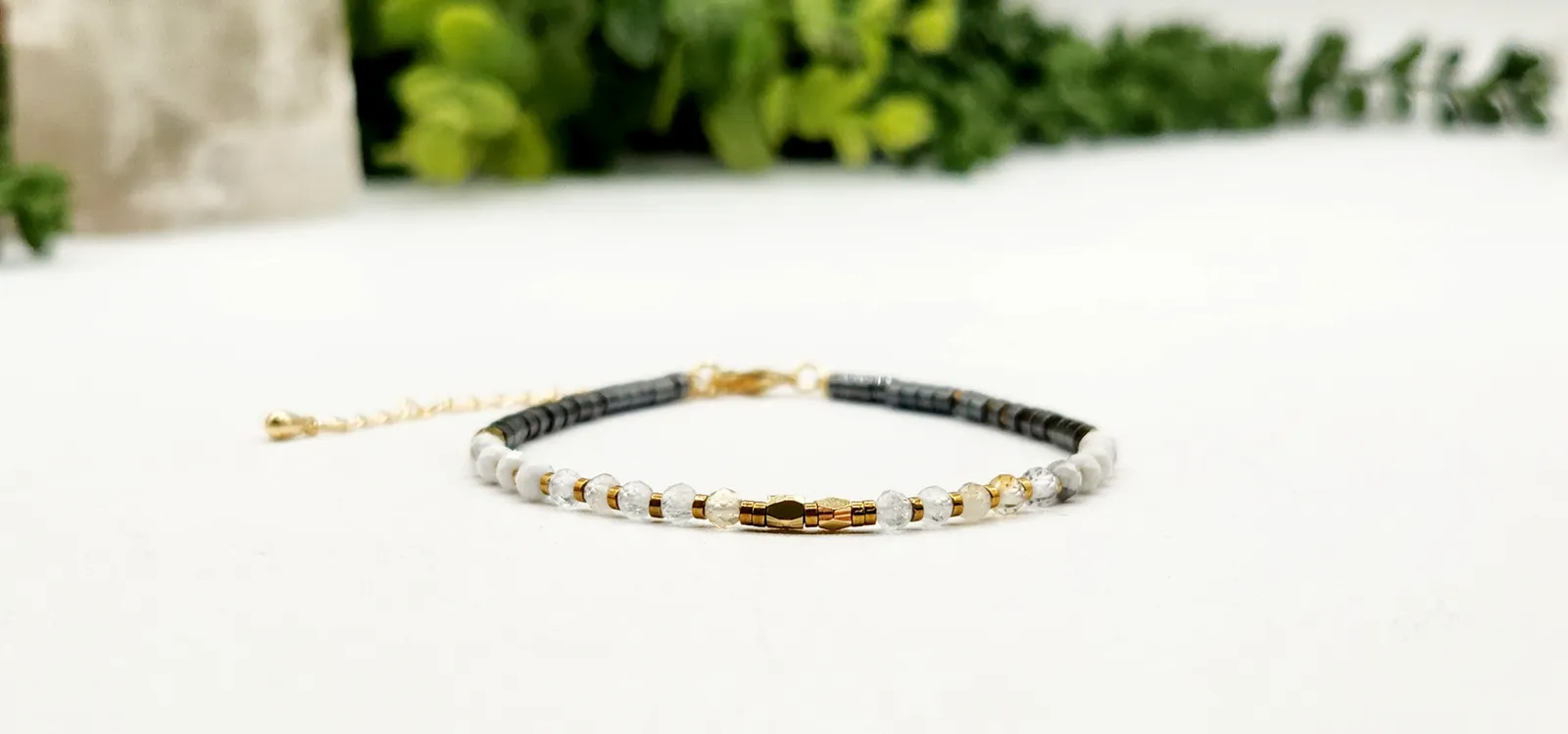 EMPATH PROTECTION-Citrine/White Howlite/Hematite Bracelet 3mm