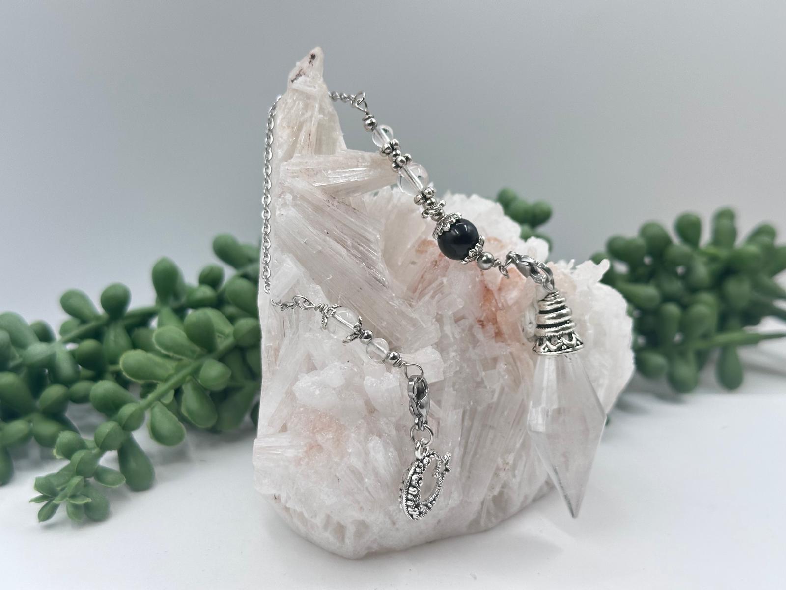 CLEAR QUARTZ- Be Charmed-Gemstone Pendulum with Selected Charm