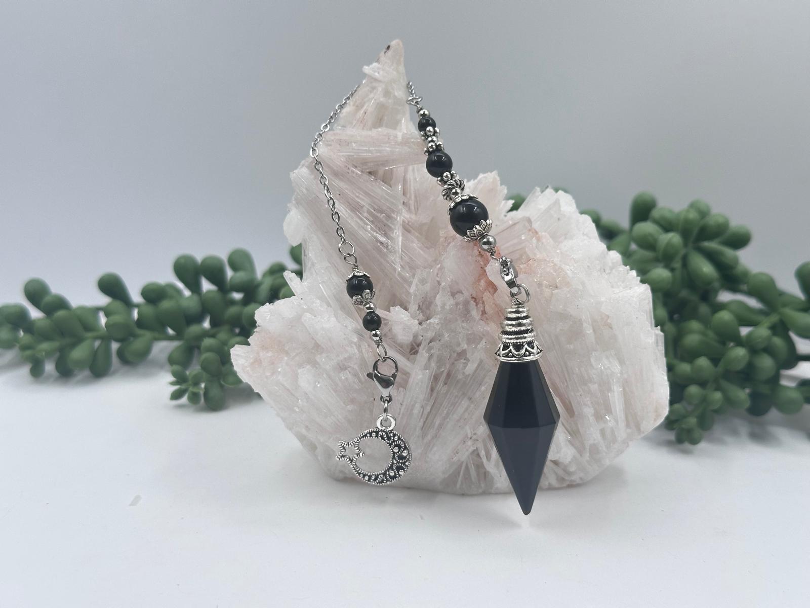 BLACK OBSIDIAN- Be Charmed-Gemstone Pendulum with Selected Charm
