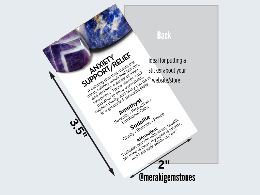 ANXIETY SUPPORT/RELIEF-Metaphysical Gemstone Information Card