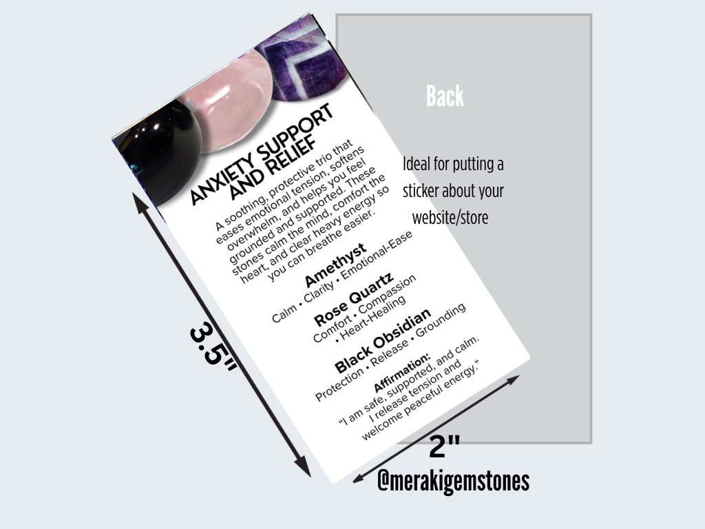 ANXIETY SUPPORT and RELIEF- Metaphysical Gemstone Information Card