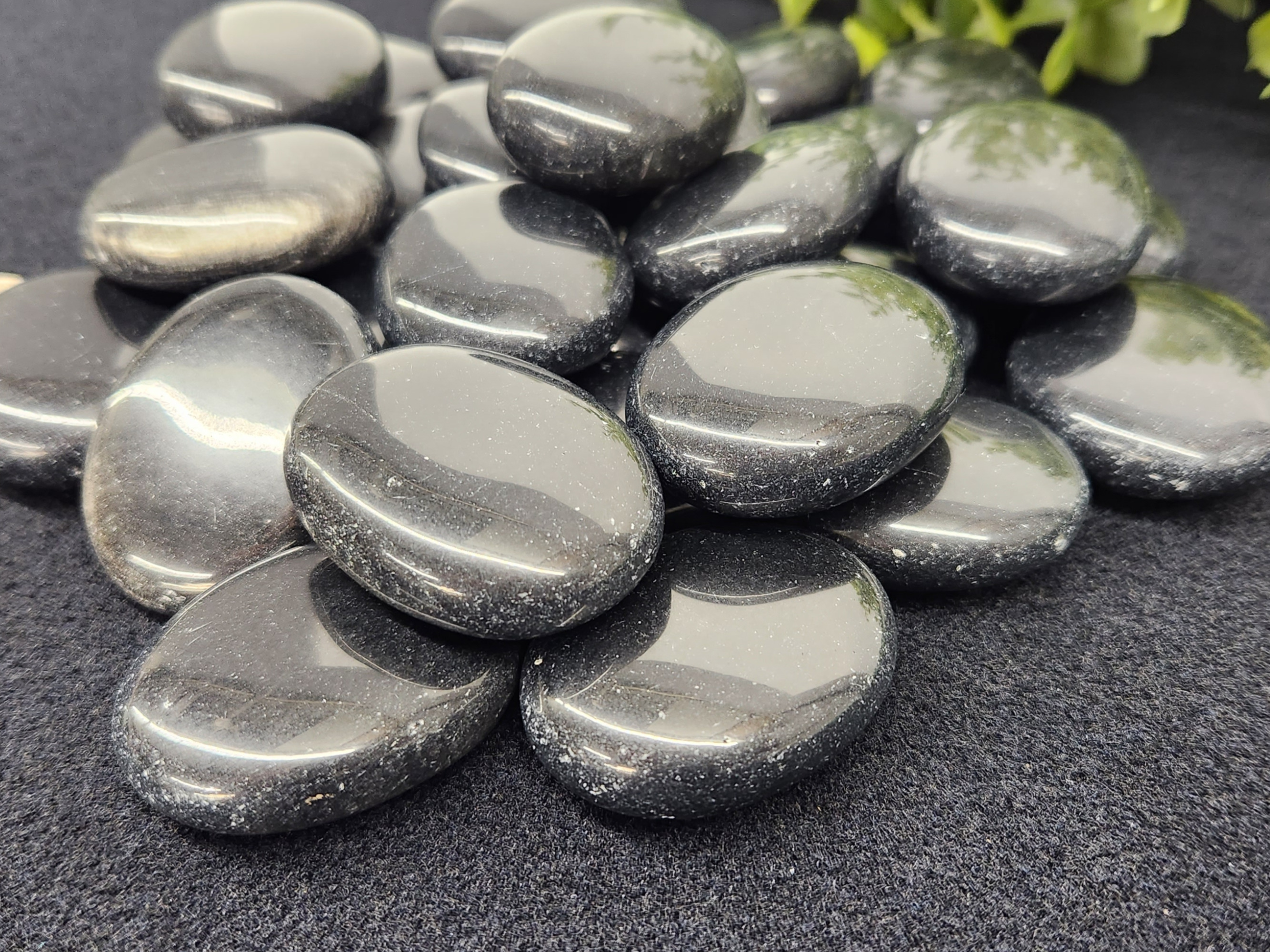 Black Obsidian Palm Stones /Pillow Shape Calibrated