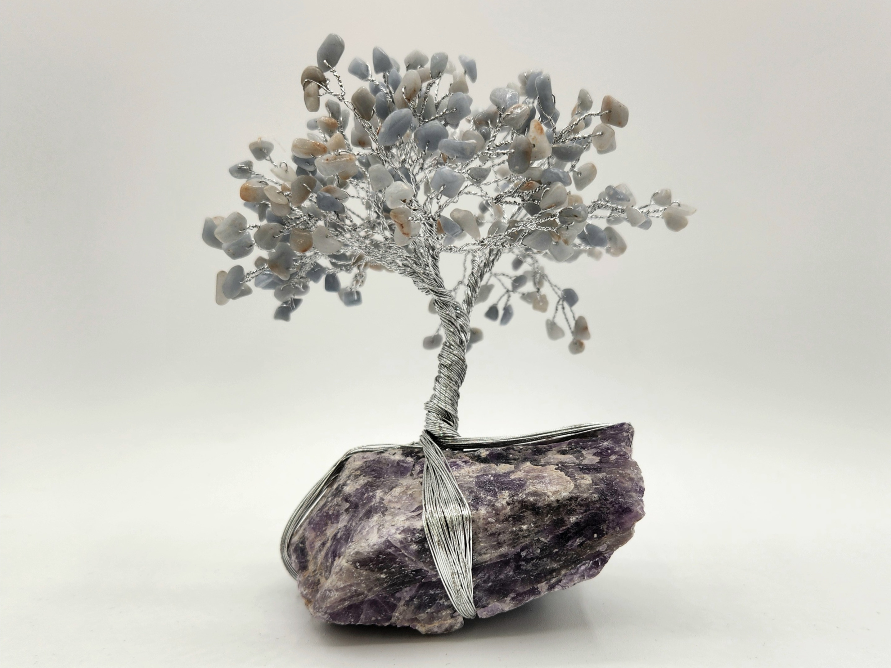 Gemstone Tree-Aquamarine/Chevron Amethyst Base w/Silver Wire