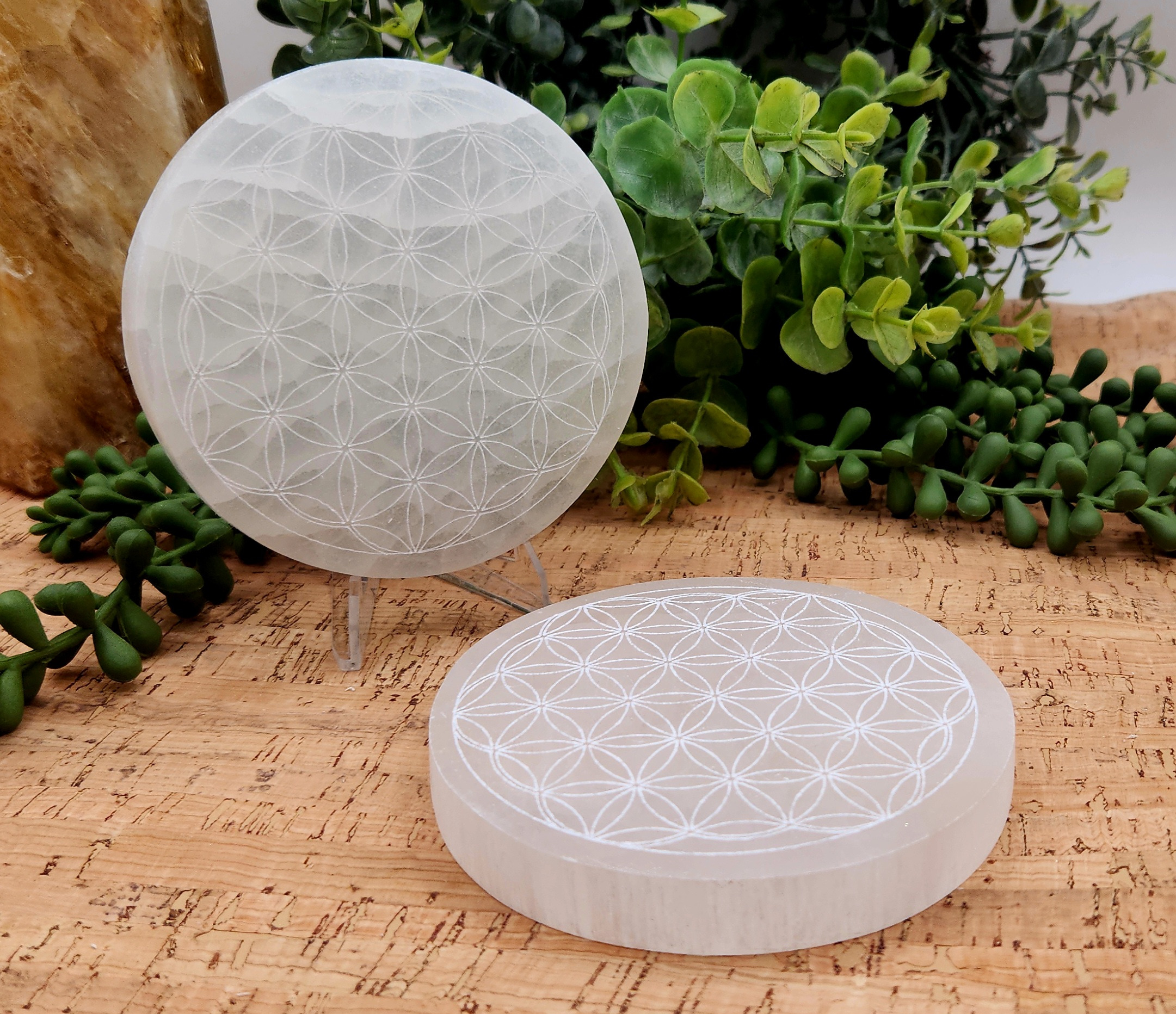 Selenite Charging Plate Round - Flower of Life 8CM