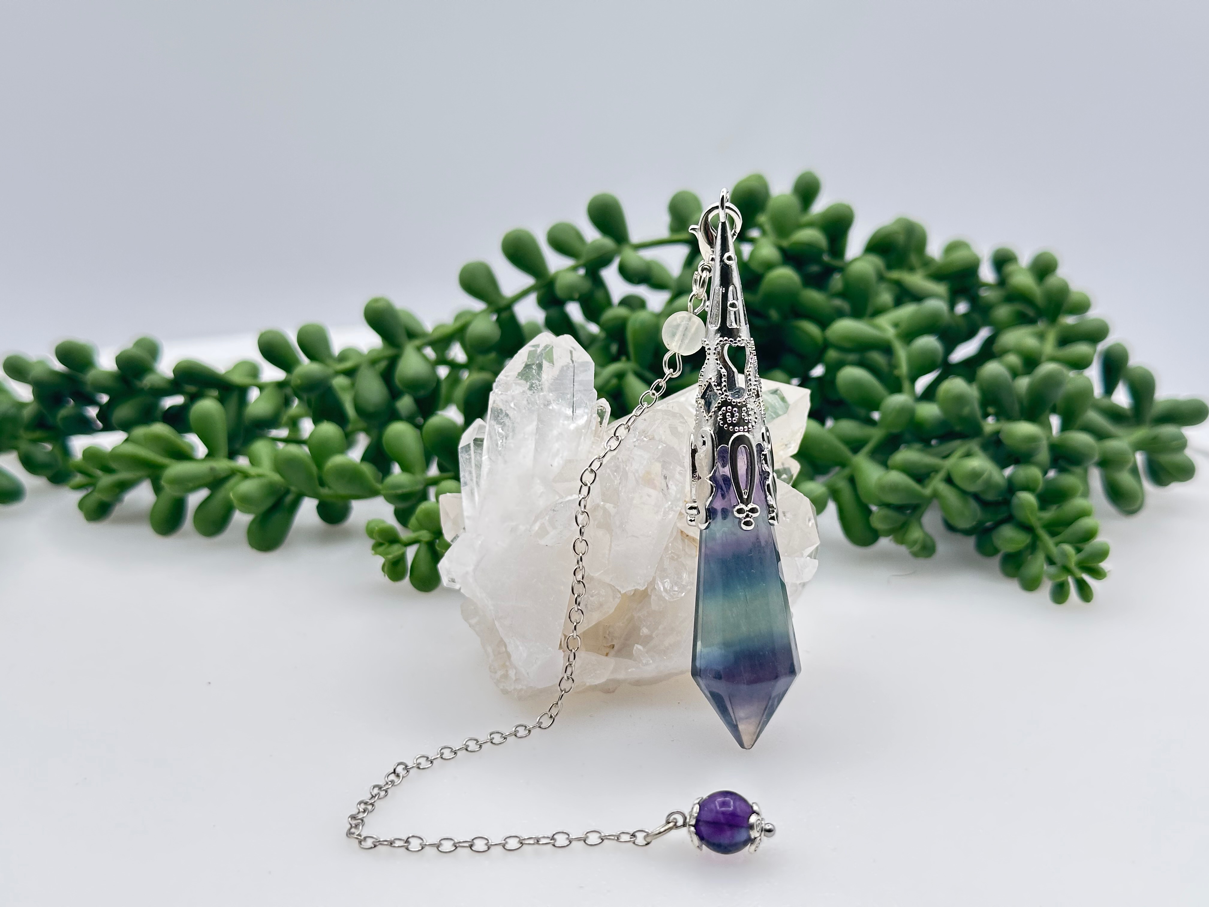 Rainbow Fluorite Art Deco Inspired Pendulum