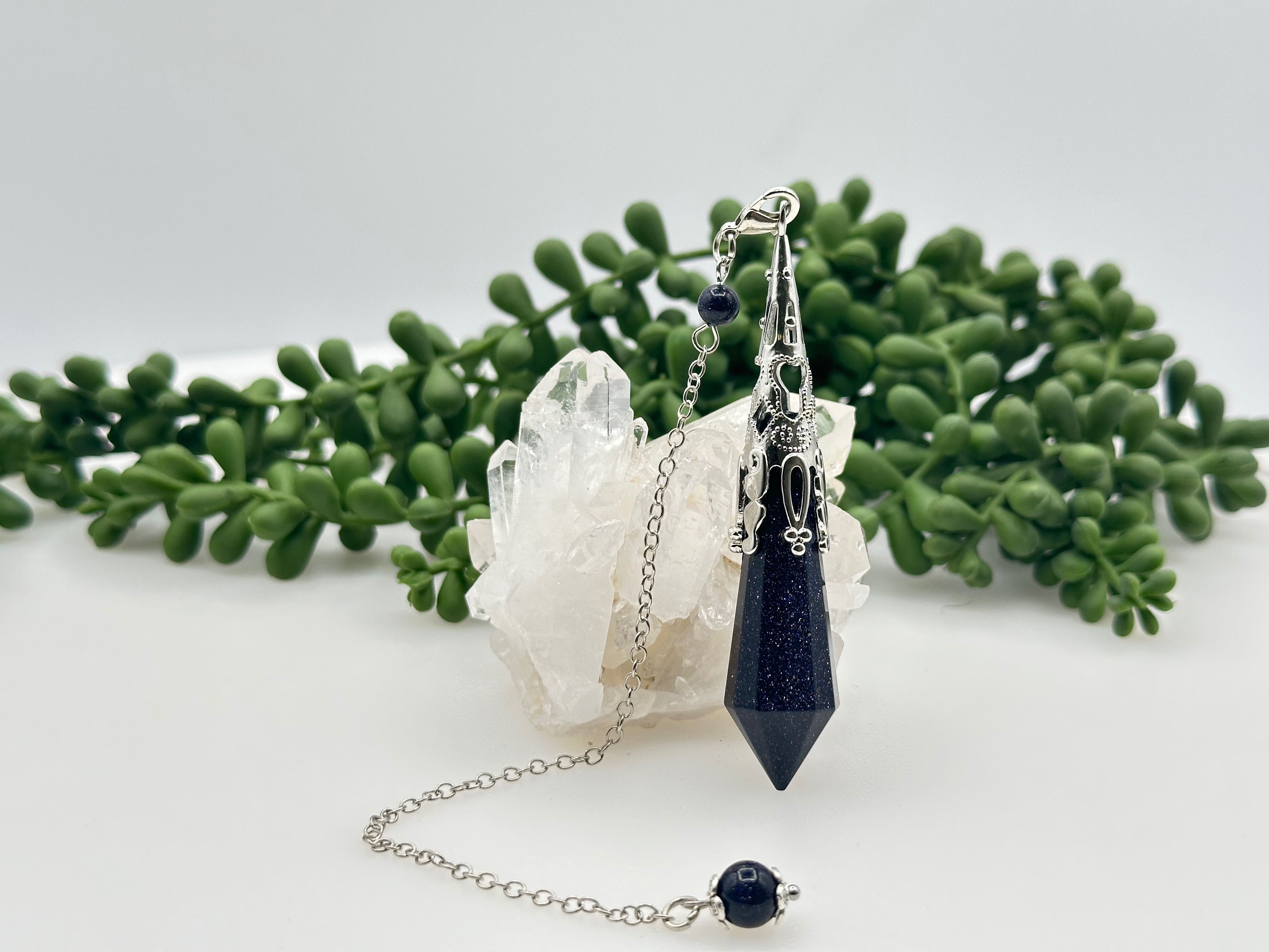 Blue Goldstone Art Deco Inspired Pendulum