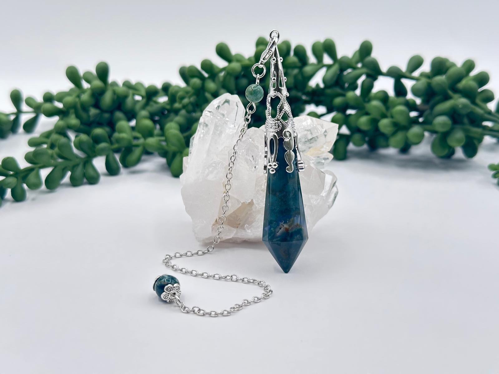 Moss Agate Art Deco Inspired Pendulum